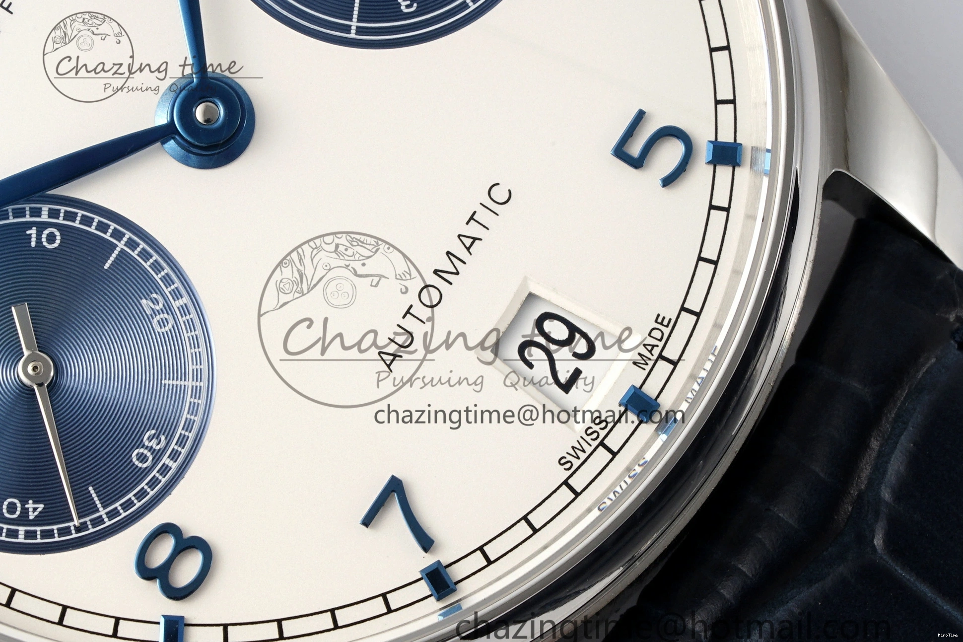 MIROTIME 0413 ZeroBulk Portuguese Real PR IW500715 SS AZF 1:1 Best Edition White Blue Dial on Blue Leather Strap A 7034